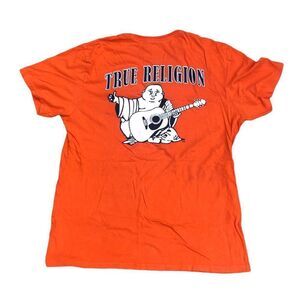 TRUE Religion T Shirt BUDDHA LOGO Shirt BIG LOGO Orange Large